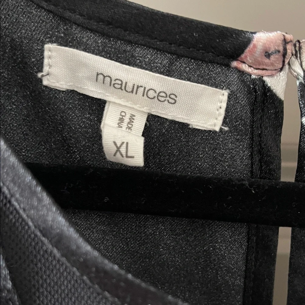 NWOT Maurices Black Sleeveless Blouse with Pink Floral Print - Picture 2 of 5